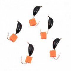 Мормышка безнасад. Яман Банан черный, d-3 мм, вес 0,5 г, ядреный кубик красный (уп. 5 шт.)