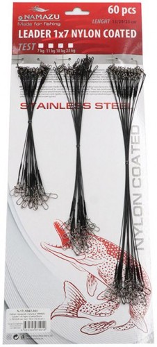 Набор поводков стальных Namazu Leader 1х7 Nylon Coated Black, L-15/20/25 см, test- 11 кг (по 20 шт.)