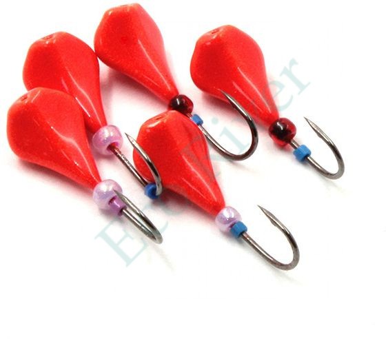 Мормышка литая Яман Окуневка, вес 0,9 гр., кр. Kumho №53, цв. фц. красный (уп. 5 шт.)