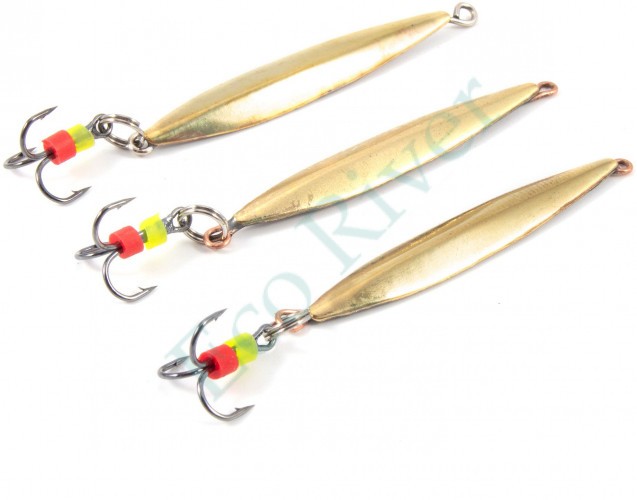 Блесна вертикальная Яман Отличная с тройником ,размер 40 мм, вес 3 г, цвет латунь (уп.3 шт.)/150/