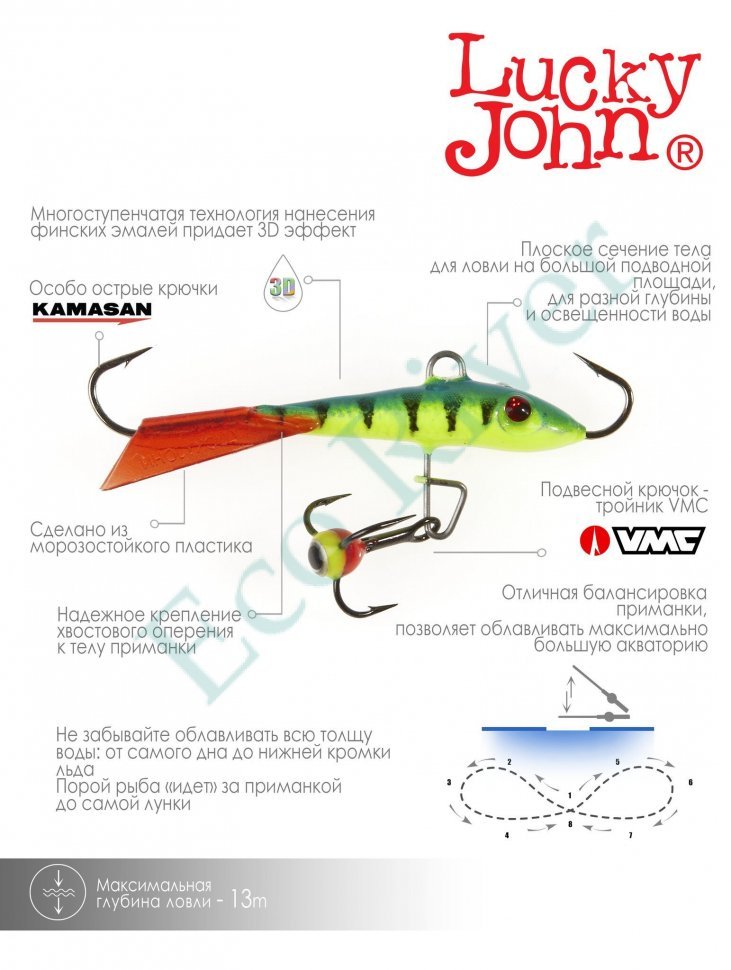 Балансир Lucky John Fin 70мм+тройник 71513-36RT