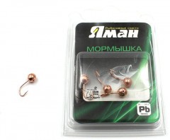 Мормышка Яман шар с отв.,цв.COPPER PLATED, с фосф. пяткой, d 4, вес 0,4 г (уп. 5 шт.)