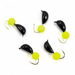 Мормышка безнасад. Яман Банан черный, d-3,5 мм, вес 0,7 г, шарик желтый неон (уп. 5 шт.)