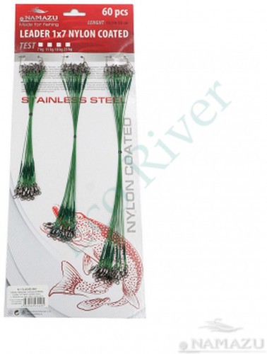Набор поводков стальных Namazu Leader 1х7 Nylon Coated Green, L-15/20/25 см, test- 11 кг (по 20 шт.)