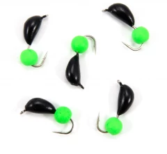 Мормышка безнасад. Яман Банан черный, d-3,5 мм, вес 0,7 г, шарик зеленый неон (уп. 5 шт.)