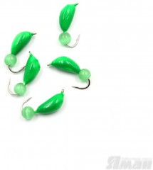 Мормышка безнасадочная Яман Банан зеленый, d-4,5 мм, вес 1,3 г, кошачий глаз зеленый (уп. 5 шт.)