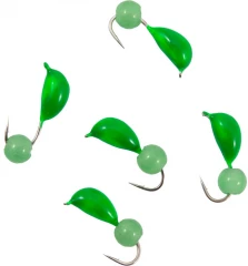 Мормышка безнасад. Яман Банан зеленый, d-3,5 мм, вес 0,7 г, кошачий глаз зеленый (уп. 5 шт.)