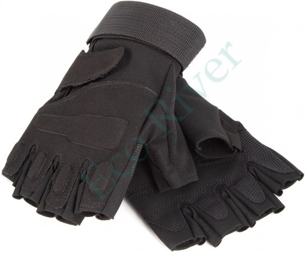 Перчатки треккинговые Следопыт TACTIC, без пальцев, с защит. накладками, черные, размер L/250/