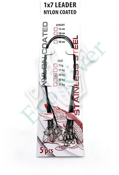 Поводок стальной Namazu Leader 1х7 Nylon Coated Black, d-0,30 мм, L-30 см, test- 11 кг (уп. 5 шт.)